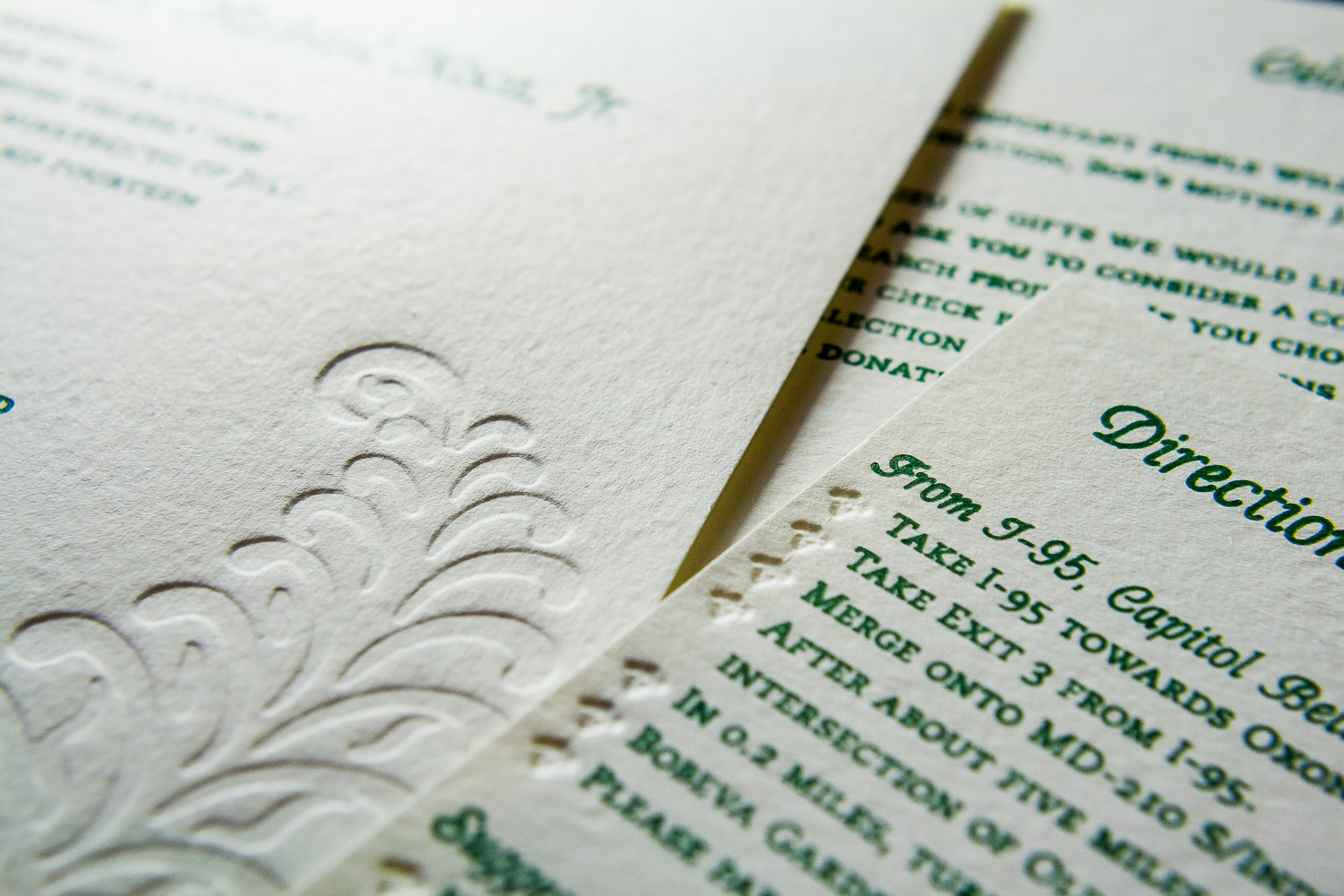 Letterpressed directions card by Lindsay Benson Garrett.